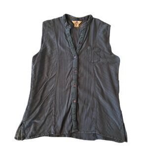 Woolrich Sleeveless Band Collar Button Up Shirt Blue Size Medium Textured